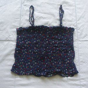 Brandy Melville || Navy Blue Floral Scrunched Tank Top || (Size: 0)